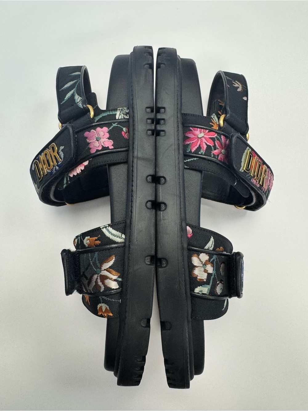Christian Dior Dioract Black Floral Embroidered Sandals - Picture 5 of 8